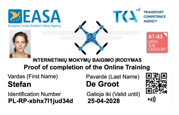 voorbeeld drone licentie easa tka