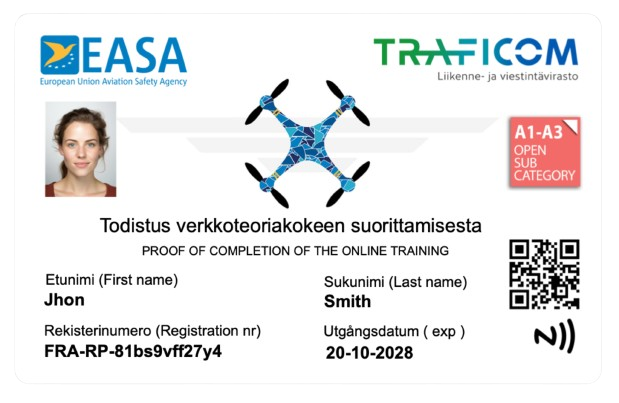 voorbeeld drone pas traficom finland