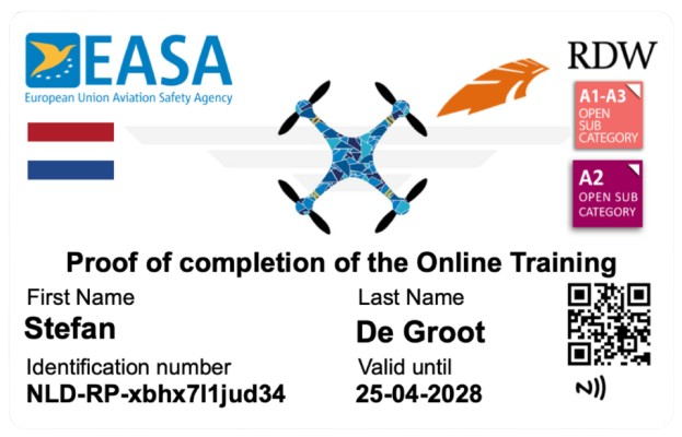 voorbeeld drone bewijs licentie nederland a1 a3 a2