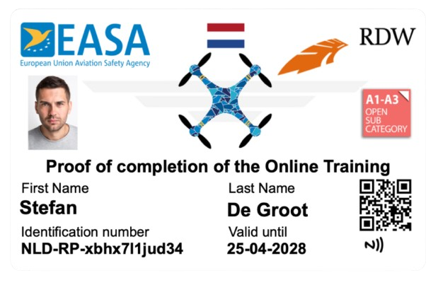voorbeeld drone pasje bewijs licentie nederland rdw